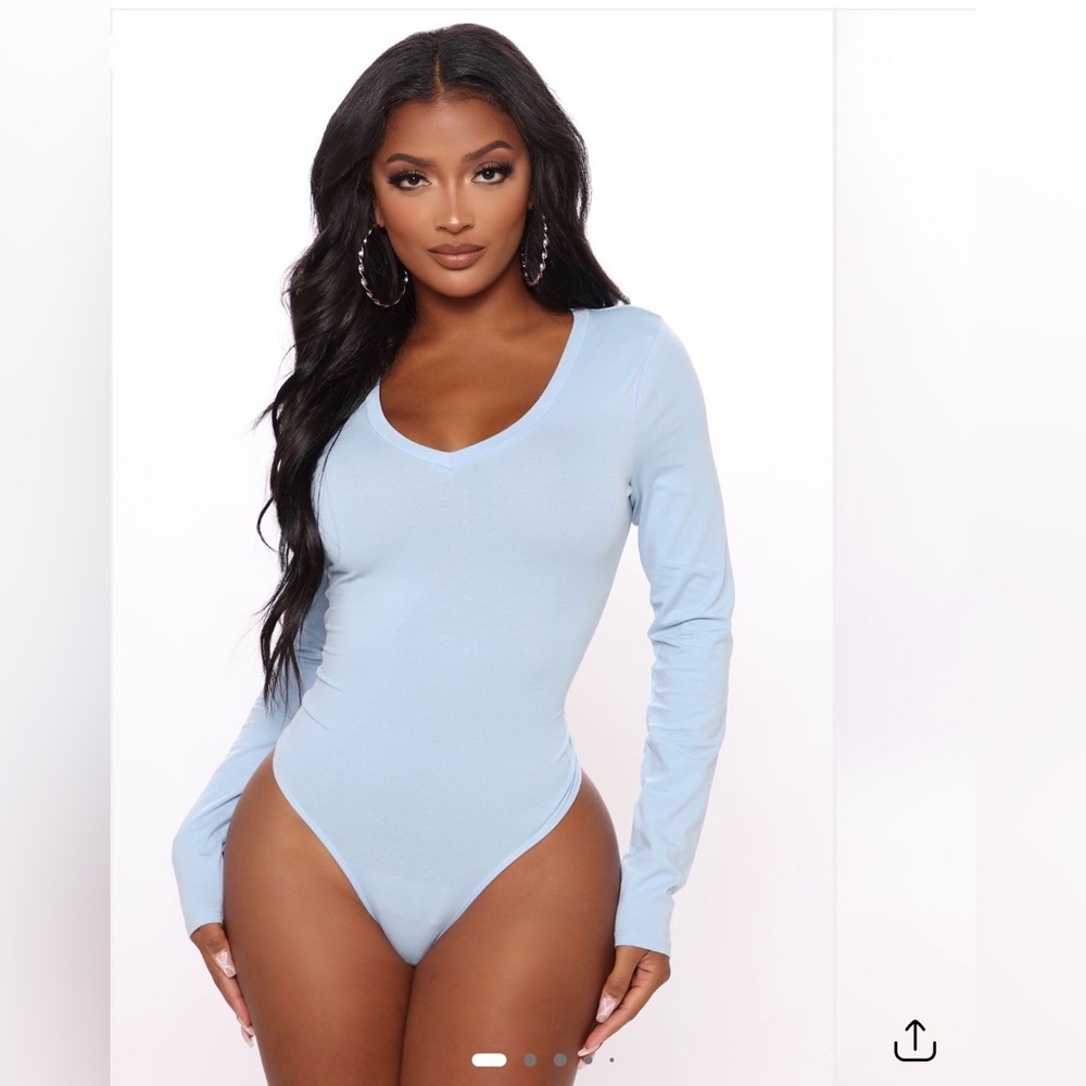Fashion Nova Light Blue Long Sleeve Bodysuit